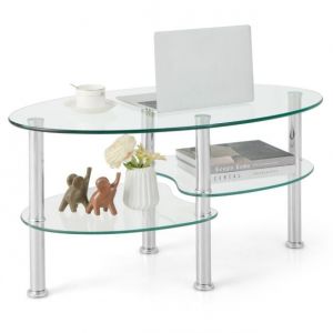 Table basse Coast - 3 couches - Verre trempé - Moderne - 89 x 50 x 45 cm - Blanc