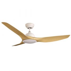 Fanelite - Ventilateur de plafond 132 cm blanc et ABS imitation bois LONGANA - Moteur DC 35W - LED 20W dimmable 3 couleurs + LED SUPERIEURE 2W 3000°K