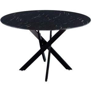 Table à manger ronde MARBRE NOIR JESSICA Métal noir 100 cm 4 couverts