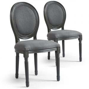 Lot de 2 chaises médaillon Louis XVI tissu Gris bois Gris