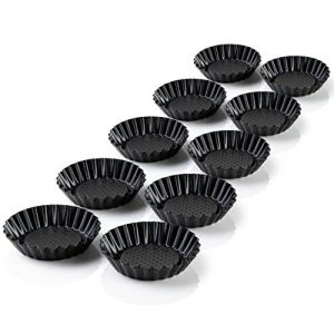 Grizzly Lot de 10 Moules à Tartelettes Diamètre 11 cm, pour tartes, gâteaux, pudding,flan,en acier au Carbone Revêtement anti-adhésif