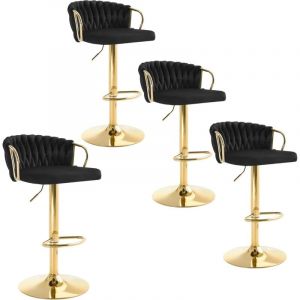 Lot de 4 Tabourets de Bar WOLTU, Tabourets Pivotant &agrave; 360&deg;, Hauteur R&eacute;glable, Velours + M&eacute;tal, Noir
