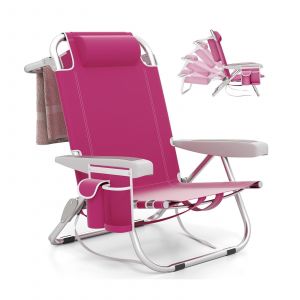 Coast Beach Chair Chaise longue pliable à dossier réglable en 5 positions avec porte-gobelet et compartiments de rangement Rose 66x65x78 cm - 2 pièces