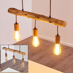 Hofstein Suspension Gondo en métal finitions rouille, câbles textiles et bois, lampe pendante à hauteur ajustable pour 3 ampoules E27 max. 40 Watt, compatible ampoules LED