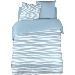 Linnea Parure de lit 200x200 cm microfibre BLIS bleu 3 pièces 200 x 200 cm Blanc/Bleu