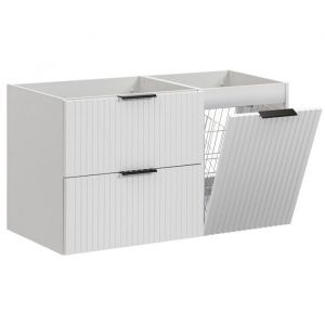 Furnidea - Meuble suspendu sous vasque avec panier &agrave; linge ADEL BLANC 100 cm - 2 tiroirs - Fa&ccedil;ades rainur&eacute;es