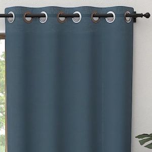 Soleil d'Ocre Rideau à oeillets pur coton 135x250 cm PANAMA bleu canard, par