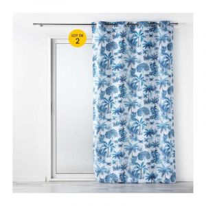 Lot de 2 Rideaux a oeillets 140 x 260 cm polyester imprim&eacute; Amazonia Bleu