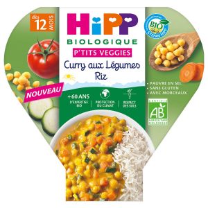 HiPP Biologique Ptit's Veggies Curry aux L&eacute;gumes & Riz D&egrave;s 12 Mois 230g