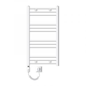 LuxeBath Radiateur Électrique de Salle de Bain Sahara 500x800 mm Blanc Raccord Latéral Courbe Elément Chauffant 300W + Thermostat Affichage Digital Sèche-serviettes Minuterie et Kit de Fixation Inclus