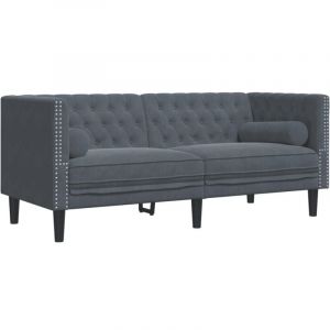 VidaXL Canapé Chesterfield avec traversins 2 places gris foncé velours, canapé, canapé rembourré, canapé à 2 places, causeuse, siège de salon