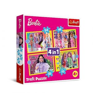 Trefl Barbie, Le Monde Joyeux de Barbie - Puzzles 4 en 1, 4 Puzzles de 35 à 70 pièces - colorés avec Les poupées cultes, différents Niveaux de difficulté, pour Les Enfants à partir de 4 Ans