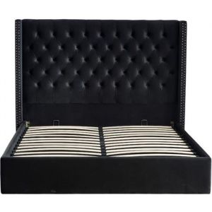 Lit coffre 2 places 180X200 cm cloute velours Noir
