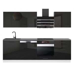 Cuisine Equipee Complete Susan Muebles de Cuisine Complets - 240 cm. Cuisine Complete avec Plan de Travail, Noir très Brillant - Belini