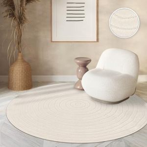 Paco Home Tapis Exterieur Terrasse Salon Cuisine Motif Scandinave Motif Boho Uni Crème 200 cm rond