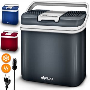 Tillvex - Glacière électrique 24L (Rouge) Mini-frigidaire 230 v et 12 v pour camping avec voiture refroidit et réchauffe Mode éco