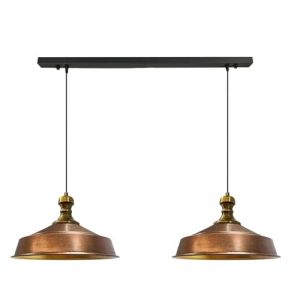Image de Suspension Industrielle Double en Métal Cuivre Peint à la Main – Lustre Vintage E27 Ø40 cm pour Salon, Chambre ou Salle à Manger