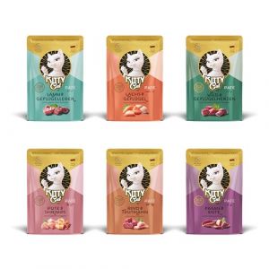 KITTY Cat Pat&eacute; Mix 2, 6 x 85 g, Nourriture Humide pour Chat dans Un Paquet d'essai, Nourriture pour Chat sans c&eacute;r&eacute;ales avec Taurine, Huile de Saumon et Moule aux orles Vertes, Aliment Complet &agrave; Haute