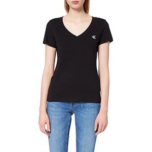 Calvin Klein Jeans Embroidery Stretch V-Ne T-Shirt Bla, 36 (Taille Fabricant: Small) Femme