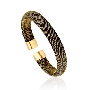 Cleor Jonc en Argent 925/1000 Dor&eacute; et Silicone Noir