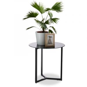 Image de Relaxdays Table d’appoint ronde en Verre et Métal, Table Bout de canapé décorative, 51 x 50 x 50 cm, en noir noble