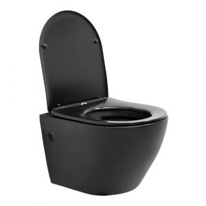 ECD Germany WC Suspendu sans Rebord en Céramique Noir, Revêtement Nano, Toilette Suspendue