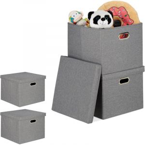 Relaxdays Lot de 4 boîtes de rangement, caisse pliante avec couvercle, 51 l, rectangulaire, 20,5 x 34,5 x 42 cm, gris