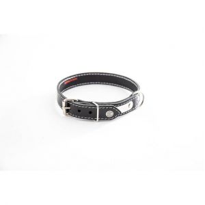 Martin Sellier Collier en Cuir Surpiqué Classique avec Plaque 26mm x 56cm Noir