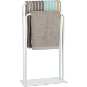 Image de Relaxdays Porte-serviettes sur pied, Support pour serviettes de bain 2 barres, forme de U, 81 x 45 x 20 cm, blanc