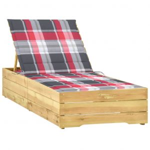 VidaXL Chaise longue avec coussin carreaux rouge Bois de pin impr&eacute;gn&eacute; Red check pattern