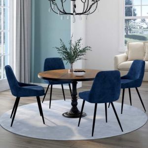 Idmarket Lot de 4 chaises thalya en velours bleu avec accoudoirs - Bleu