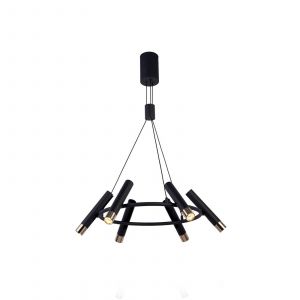 Searchlight Suspension cylinder 6L Rond m&eacute;tal noire et dor&eacute; Led 20.4w 1962 Lumens 3000k dimmable