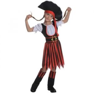 Ptit Clown D&eacute;guisement Pirate Fille - Taille 7 &Agrave; 9 Ans - Robe, Chapeau, Ceinture Et Cache-Bottes Inclus