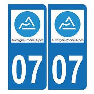 Autocollant Plaque d'immatriculation Voiture 07 Auvergne Rhône Alpes Bis