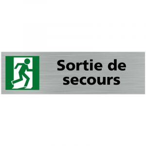 Signaletique.biz France - Pictogramme sortie de secours (Q0386). Signalisation Porte - 170 x 50 mm - Autocollant souple ou plaque alu brossé 2mm.