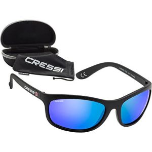 Cressi Rocker - Lunettes de Soleil Polarisées Pour homme - 100% Anti-UV Avec étui rigide - Noir/Lentilles Mirroir Blau