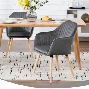 Chaises de salle à manger en velours - WOLTU - Gris Foncé - Lot de 2 - Pieds en bois massif