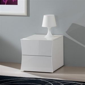 Table de chevet design blanc brillant 2 tiroirs Arco Smart