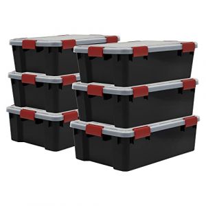 Iris Ohyama Boite rangement plastique, Boite de rangement garage de 30L, Lot de 6, Sans BPA, AT-LS, Noir - L59 x P39 x H19 cm