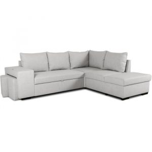 Canapé d'angle convertible réversible 4 places mitchell - tissu gris - l 247 x p 91 x h 205 cm - coffre de rangement