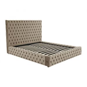 Lit coffre chesterfield 160 x 200 cm - Velours - Taupe - duleni