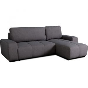 Canapé d'angle convertible réversible - 3 places - sierra - Avec coffre - Tissu Anthracite - 160 x 82 x 243 cm