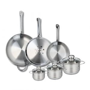Elo 9886050 Batterie de cuisine 6 pièces, Ensemble de 3 Poêles de cuisson 24, 28 et 32 cm et 3 faitouts 12, 14 et 16 cm Profi Brillant, inox, induction