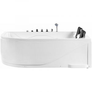 Beliani Baignoire balnéo angle côté gauche avec LED 180 cm blanche CALAMA