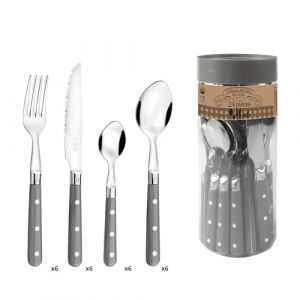 PRADEL ESSENTIEL - Ménagère 24 couverts de table pour 6 personnes - Bistro-Club - Acier inoxydable 18/0, Finition Standard - Gris