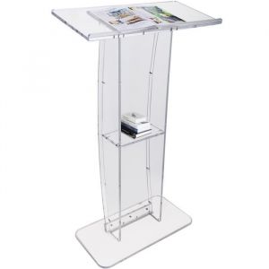 VEVOR Pupitre de Conférence 68,5x33x120 cm Podium de Présentation Acrylique Plan Incliné avec Étagère de Stockage Lutrin Débout pour Présentation Réception Bureau École Église Restaurant Transparent