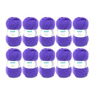 Fil à tricoter et à crocheter Gründl Lisa Premium Uni (doux et semblable à la laine, fil à tricoter lavable et facile d’entretien 100 % polyacrylique, 50 g / 133 m), Violet - lot de 10 Pelotes