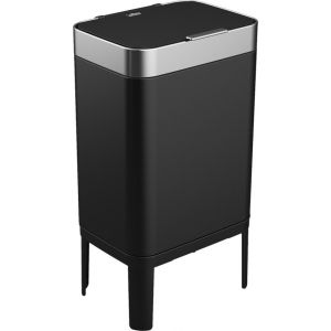 Loftey Trashcan 60 Liter - Push/touch Waste Bin - Duo Waste Bin with inner bin - Trash can 2 compartments - Waste Separation 2x30L - Kitchen - Black/RVS