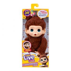 Little Live Pets Baby Monkey Minis, Chikki Cherry, Interactif, + de 20 Sons et r&eacute;actions, Brun, Doux, 18,8 cm, R&eacute;aliste, Nourris-Le, Occupe-t'en, Mains et Pieds Qui s'agrippent, 3 &agrave; Collectionner