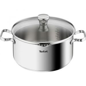 Tefal Faitout 24 cm,Induction,Acier inoxydable 18/10,Garantie 10 ans,Couvercle filtrant en verre,Duetto A7054663